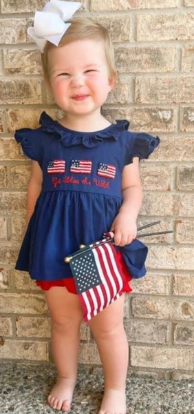 GSSO0805 RTS baby girl clothes embroidery 4th of July patriotic toddler girl summer outfits