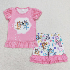 GSSO0823 RTS baby girl clothes cartoon dog toddler girl summer outfits