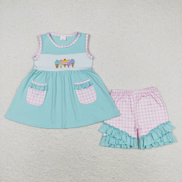 GSSO0826 RTS baby girl clothes embroidery ice cream toddler girl summer outfits