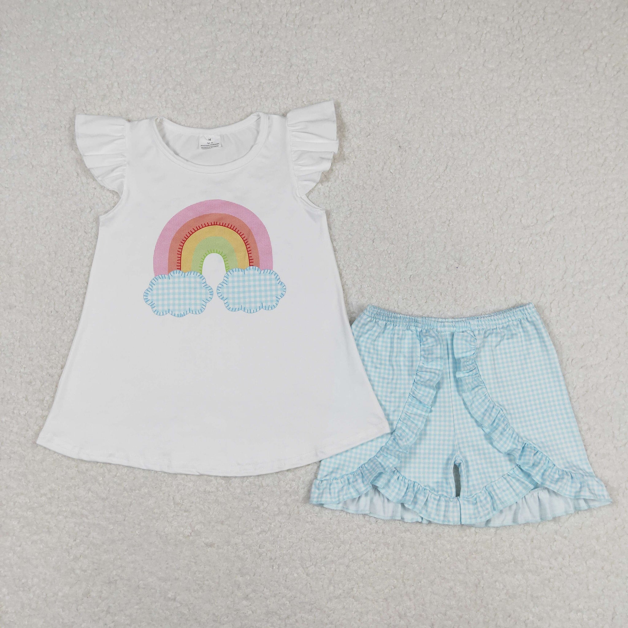 GSSO0827 RTS baby girl clothes rainbow embroidery toddler girl summer outfits