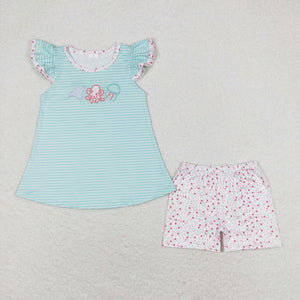 GSSO0833 RTS baby girl clothes sea animals toddler girl summer outfits¡ꡧembroidery¡ê?