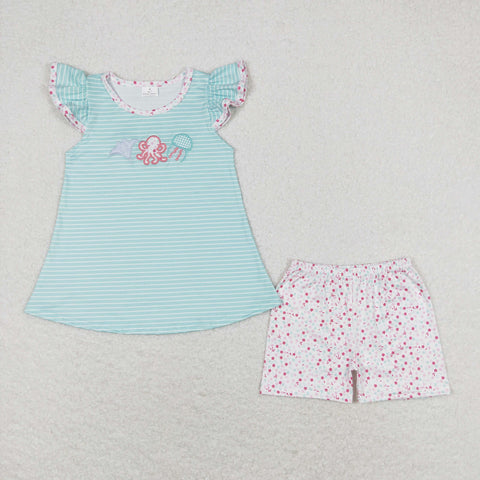 GSSO0833 RTS baby girl clothes sea animals toddler girl summer outfits¡ꡧembroidery¡ê?