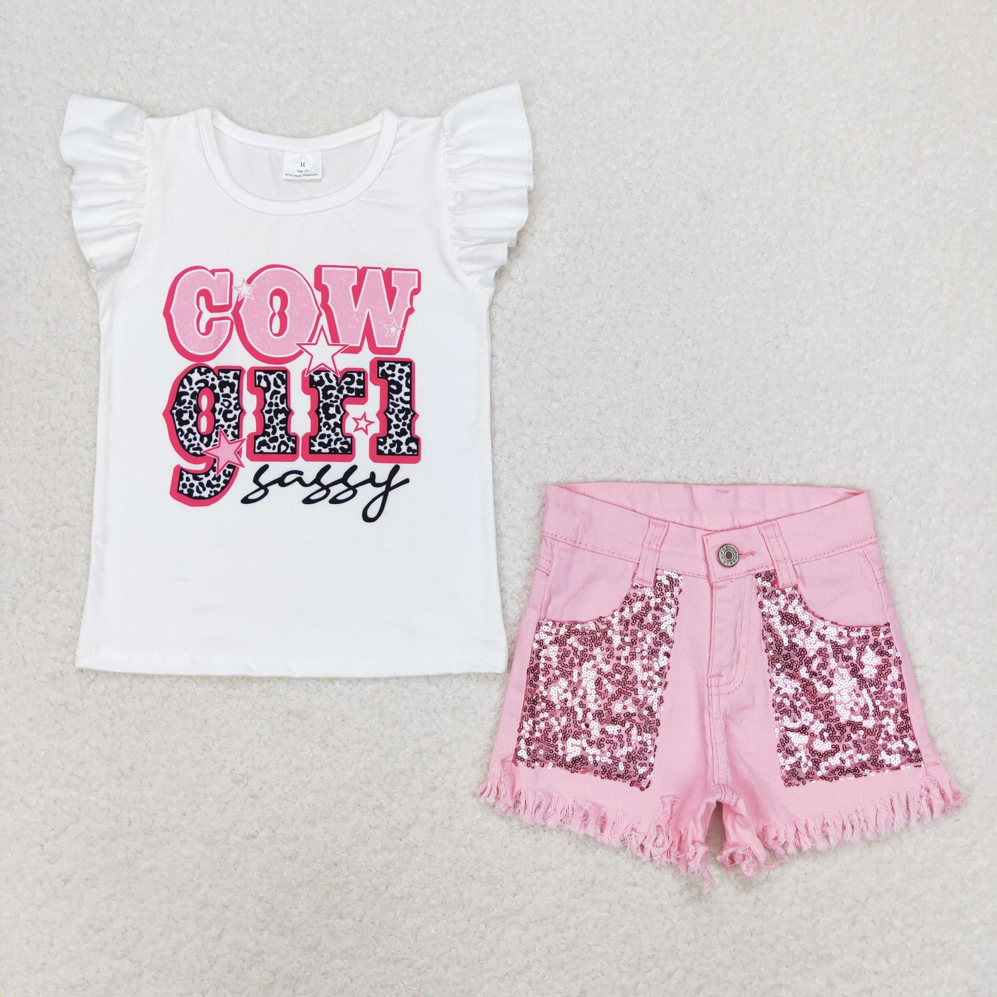 GSSO0876 RTS baby girl clothes cowgirl toddler girl pink summer jeans shorts outfits