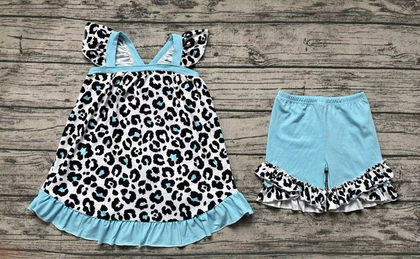GSSO0878 pre-order baby girl clothes blue leopard print toddler girl summer outfits