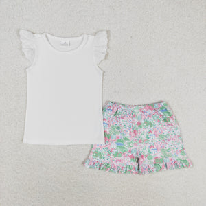 GSSO0888 RTS baby girl clothes white floral toddler girl summer outfit summer shorts set