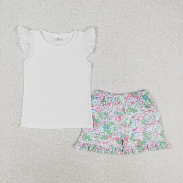 GSSO0888 RTS baby girl clothes white floral toddler girl summer outfit summer shorts set