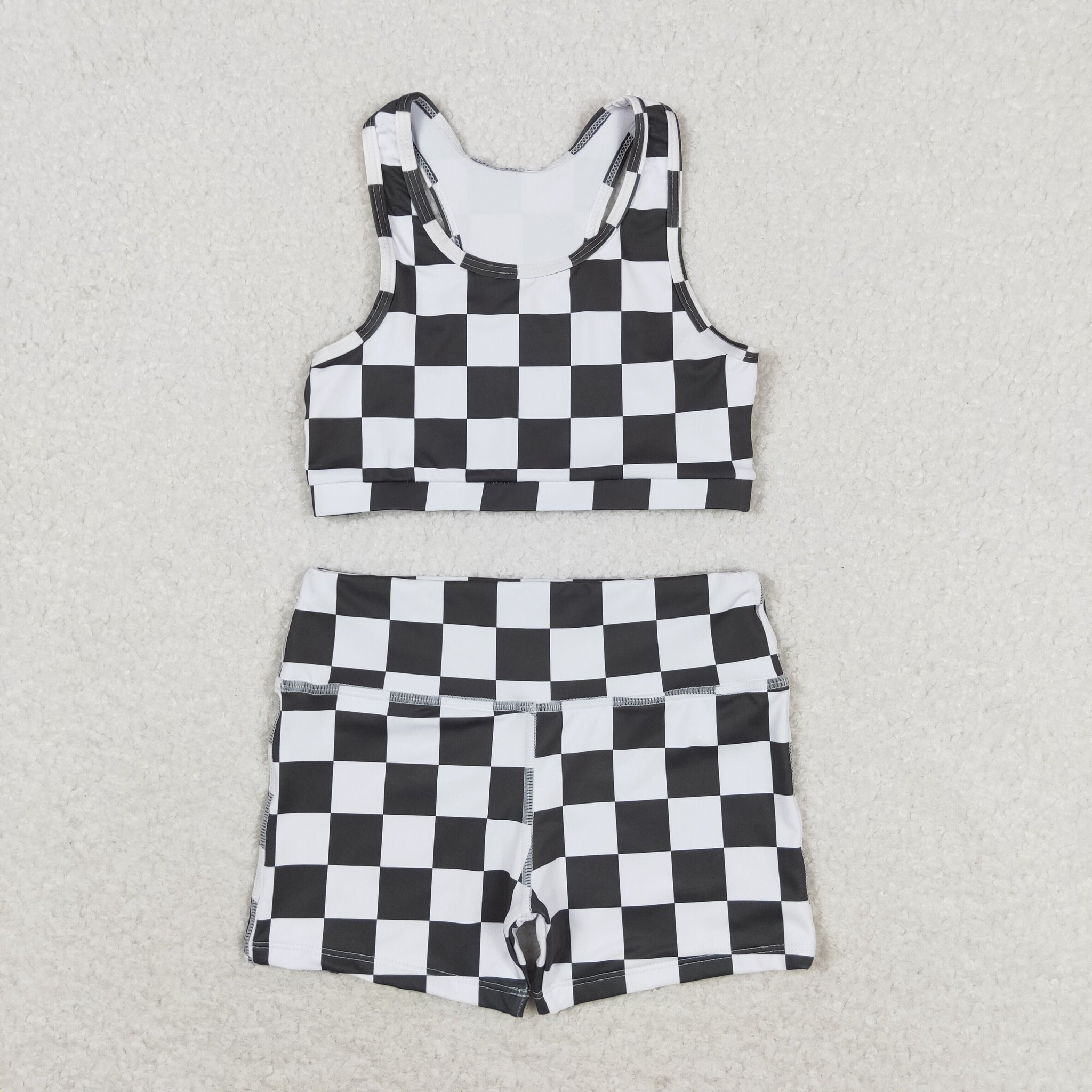 GSSO0906 RTS baby girl clothes white black gingham toddler girl summer outfit swim suit bathing suit beach wear