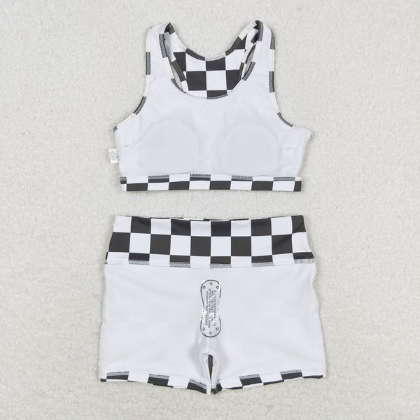 GSSO0906 RTS baby girl clothes white black gingham toddler girl summer outfit swim suit bathing suit beach wear