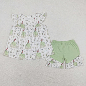 GSSO0911 RTS baby girl clothes princess green toddler girl summer outfit