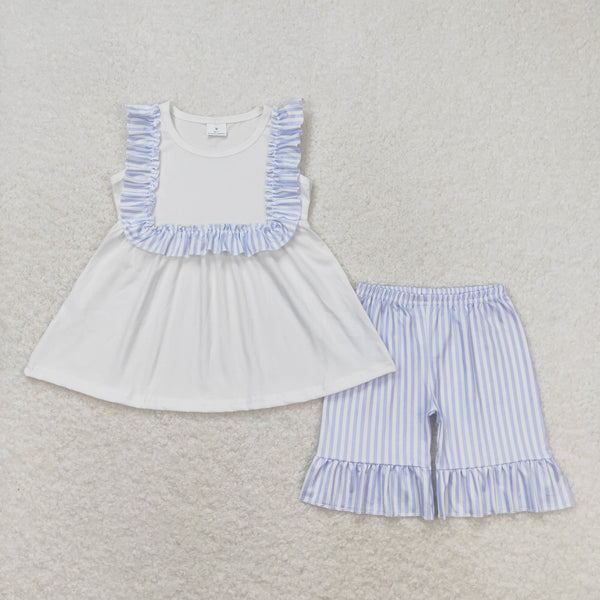 GSSO0926 RTS baby girl clothes blue stripes toddler girl summer outfit