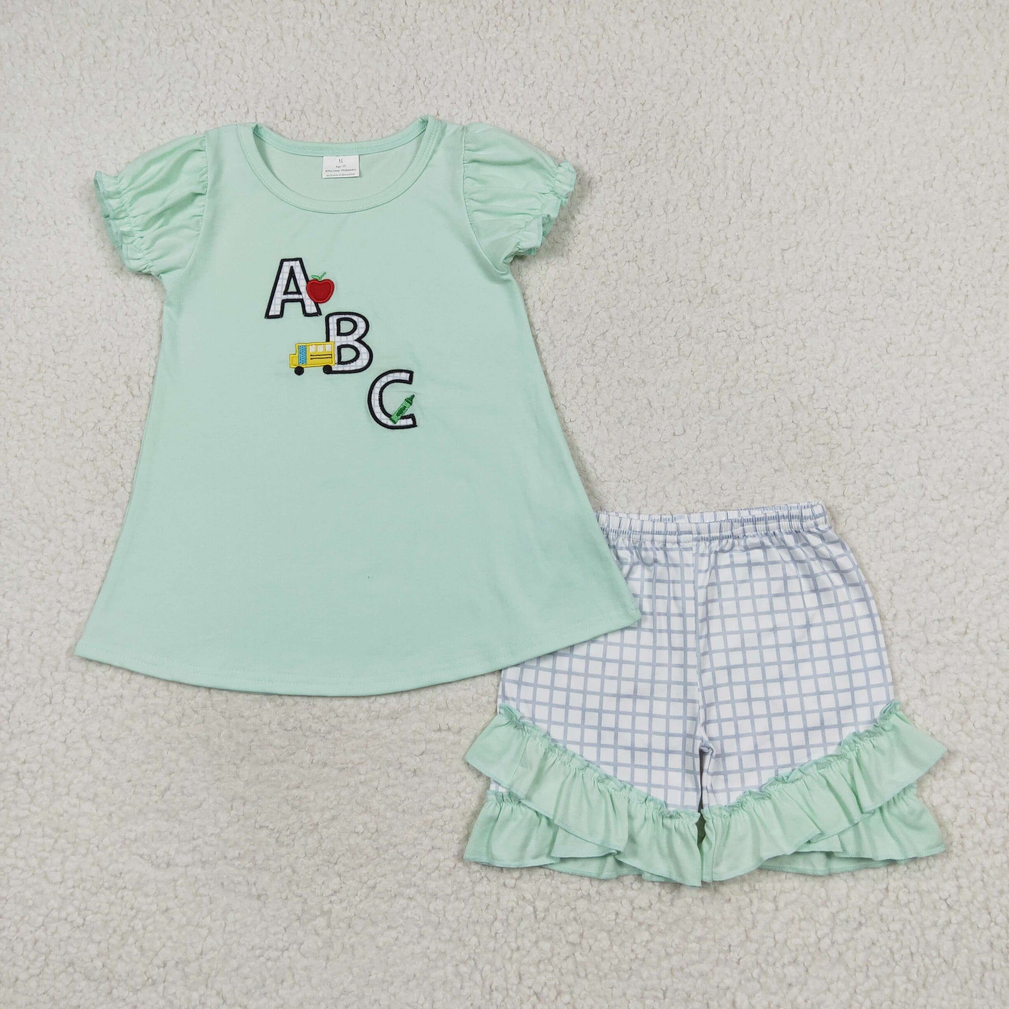 GSSO0930 RTS baby girl clothes back to school day toddler girl summer outfit embroidery