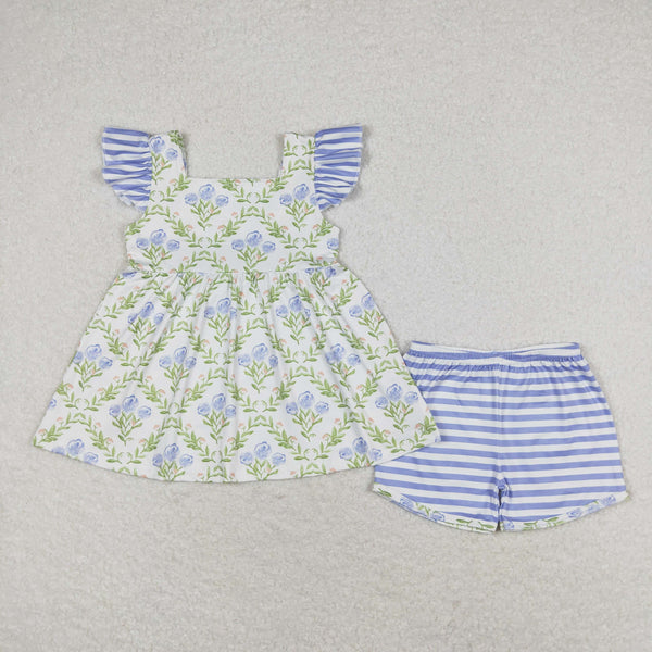 GSSO0938 RTS baby girl clothes blue floral toddler girl summer outfit