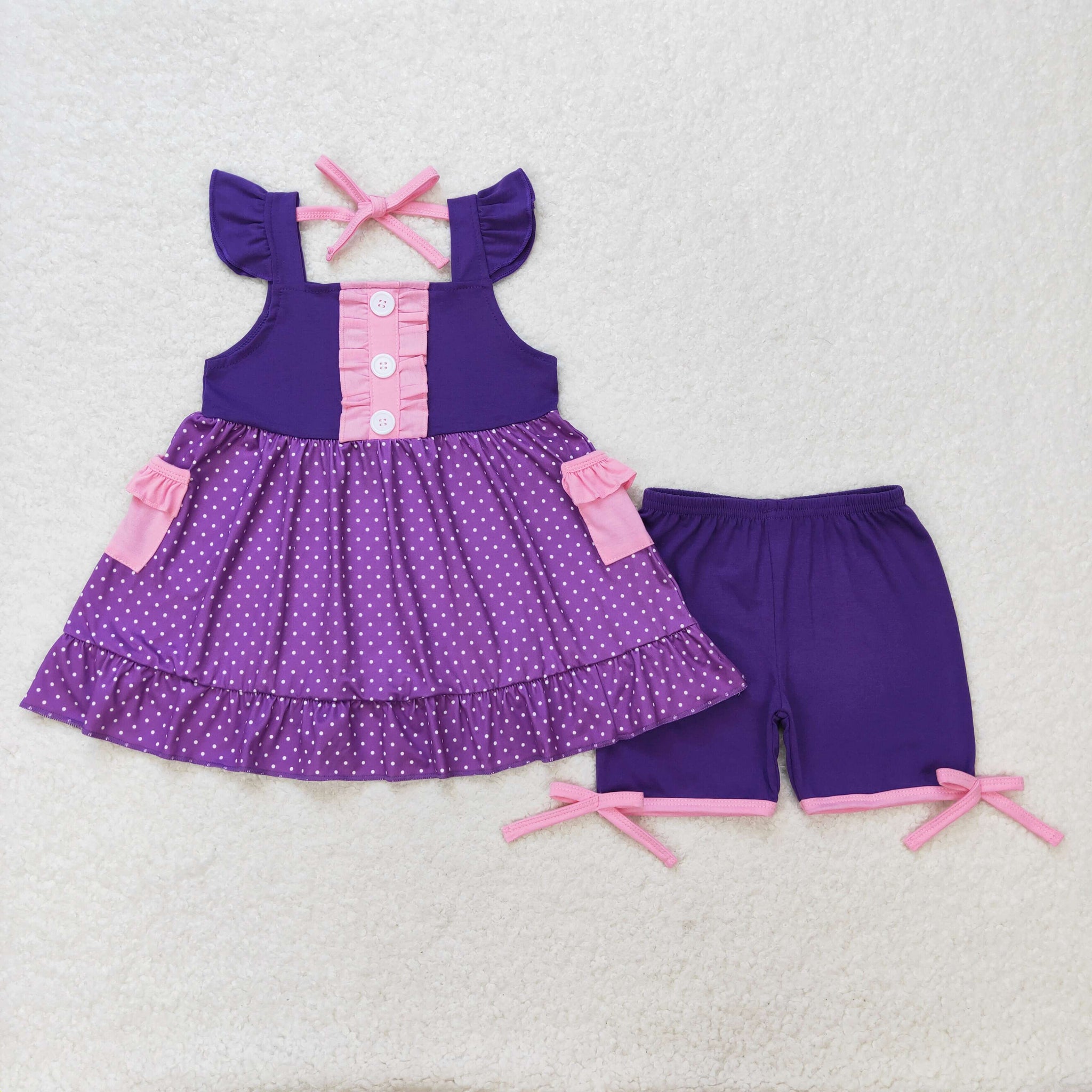 GSSO0965 RTS baby girl clothes pocket princess purple toddler girl summer outfit