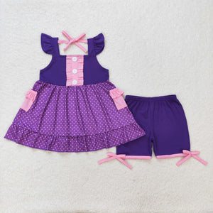 GSSO0965 RTS baby girl clothes pocket princess purple toddler girl summer outfit