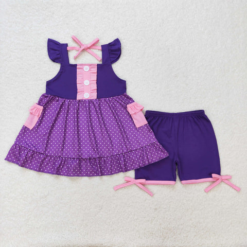 GSSO0965 RTS baby girl clothes pocket princess purple toddler girl summer outfit