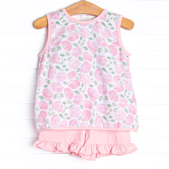 GSSO0975 RTS baby girl clothes pink rose toddler girl summer outfit