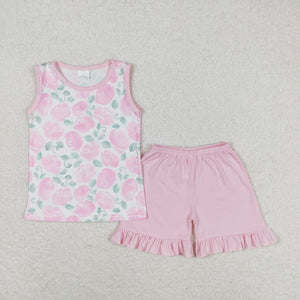 GSSO0975 RTS baby girl clothes pink rose toddler girl summer outfit 1