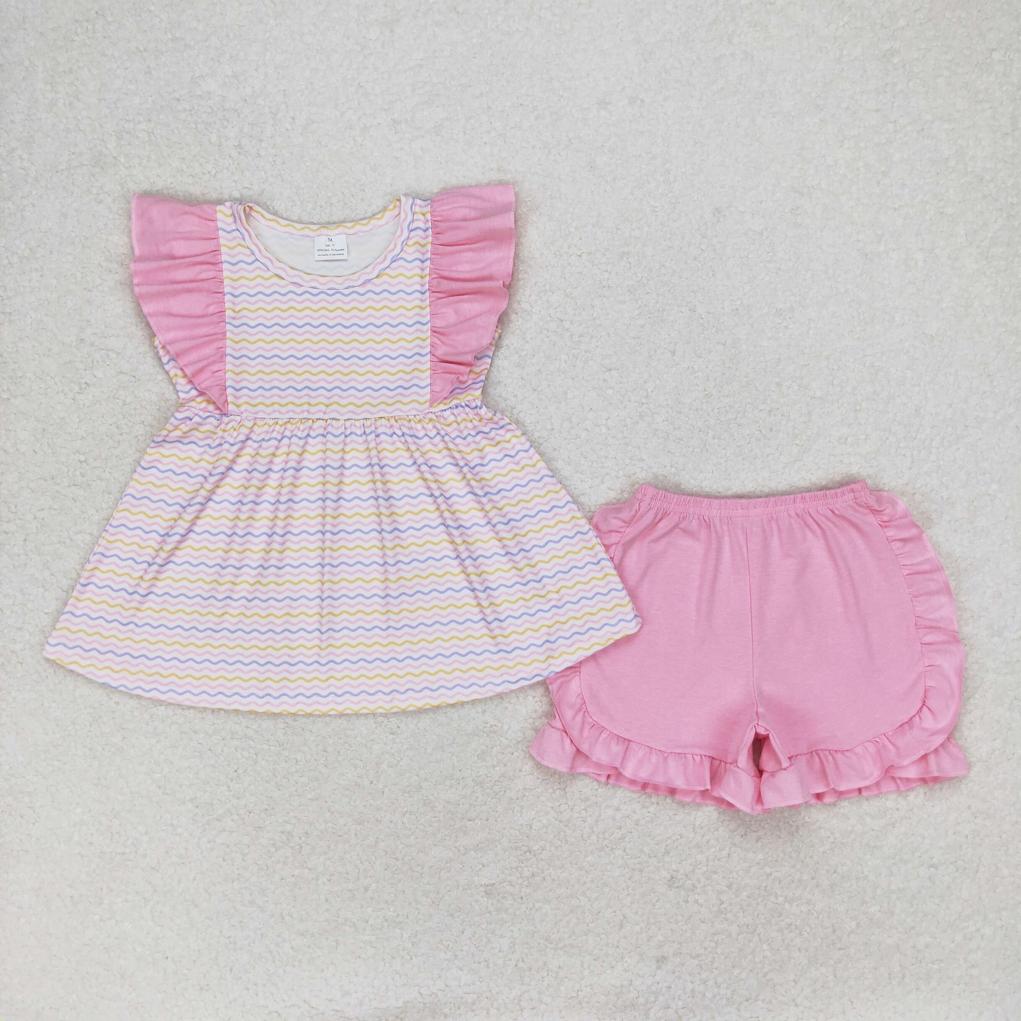 GSSO0976 RTS baby girl clothes pink stripes toddler girl summer outfit