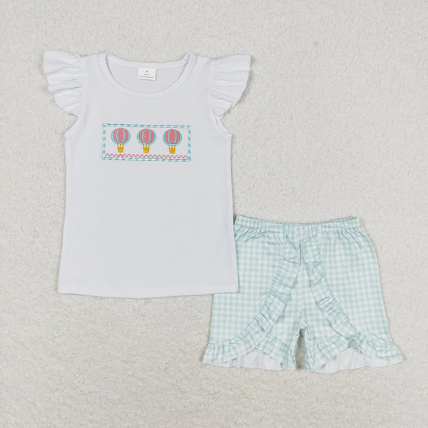 GSSO0981 RTS baby girl clothes hot air balloon embroidery toddler girl summer outfit summer shorts set