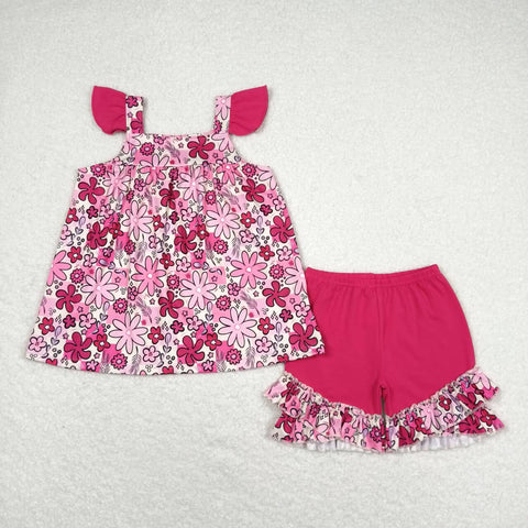 GSSO1005 RTS baby girl clothes rose red flowers toddler girl summer outfits