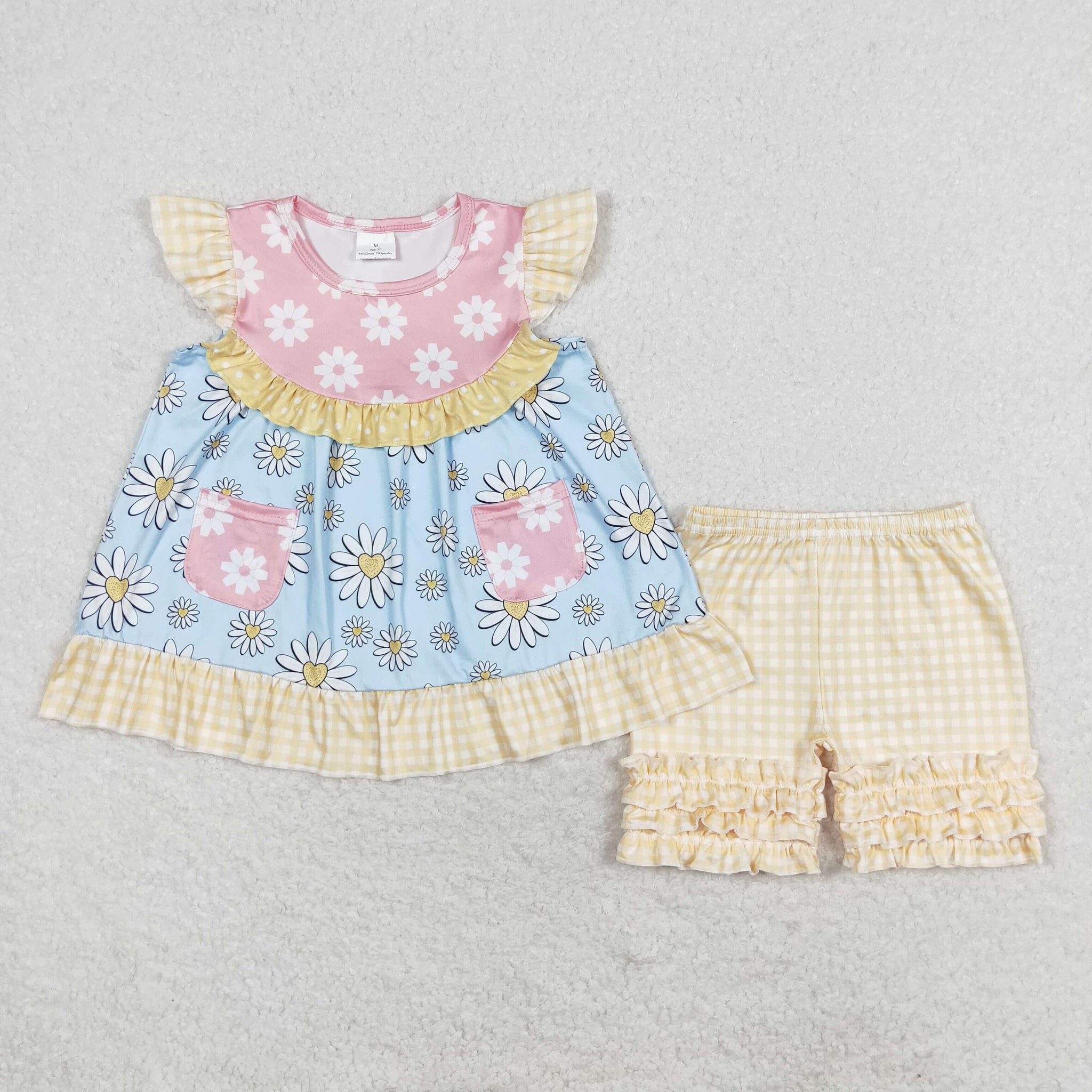 GSSO1036 RTS baby girl clothes yellow floral toddler girl summer outfits