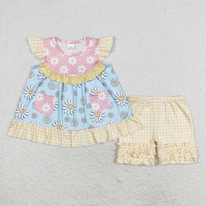 GSSO1036 RTS baby girl clothes yellow floral toddler girl summer outfits