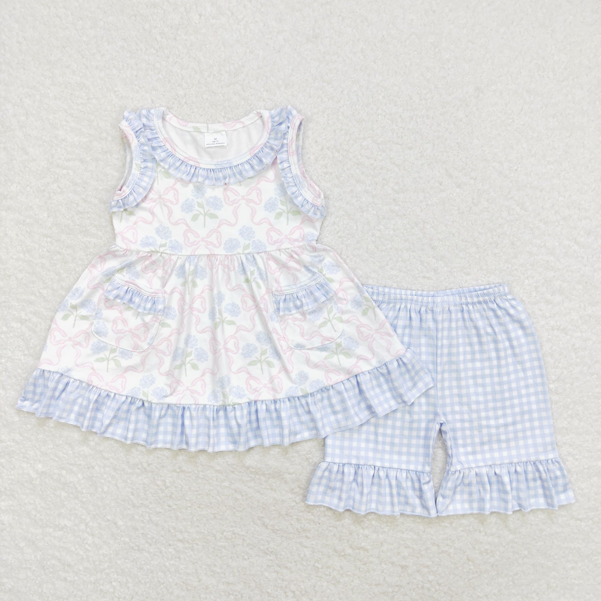 GSSO1051 RTS baby girl clothes blue gingham toddler girl summer outfits