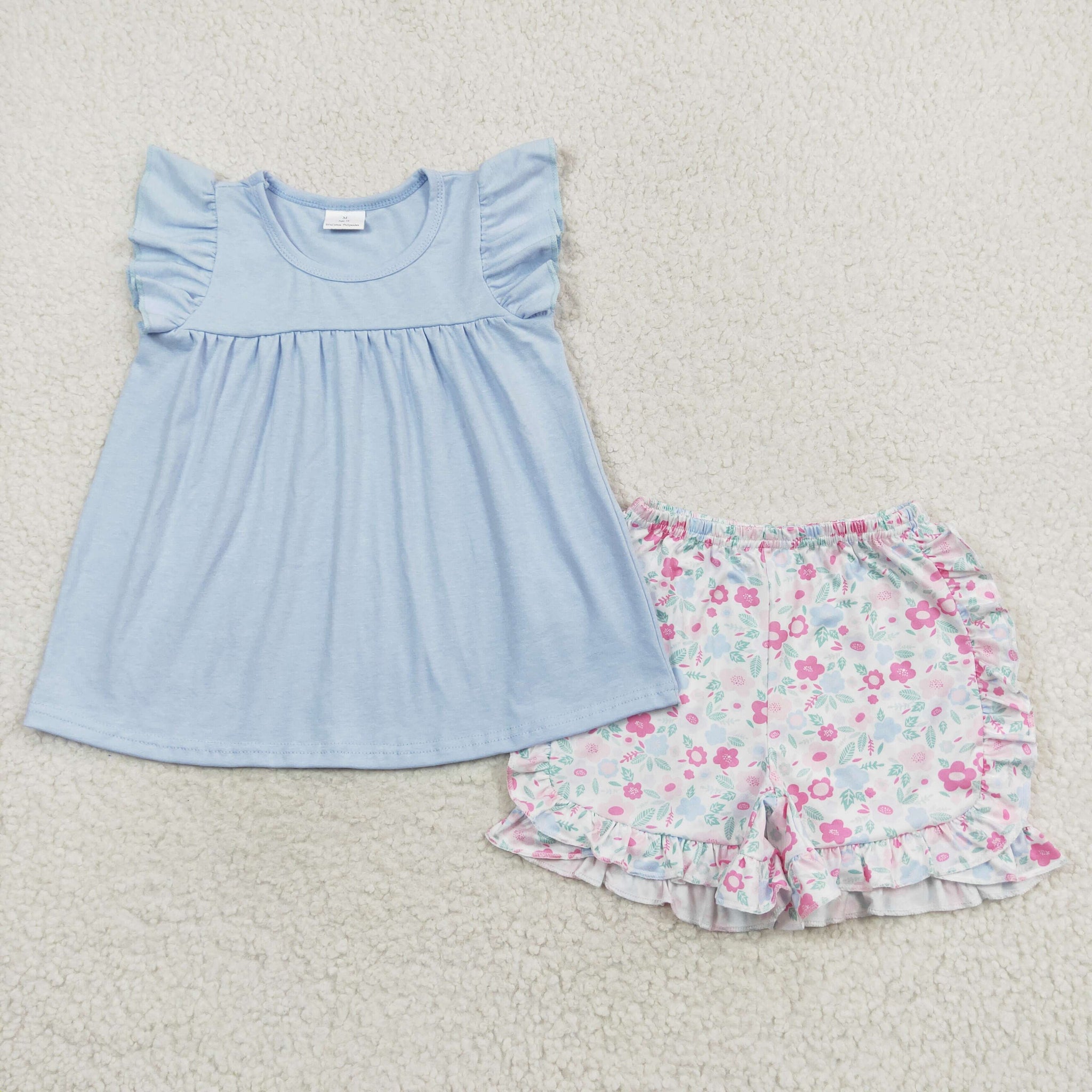 GSSO1056 RTS baby girl clothes blue floral toddler girl summer outfits