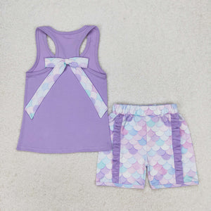 GSSO1060 RTS baby girl clothes purple purple fish scales toddler girl summer outfits