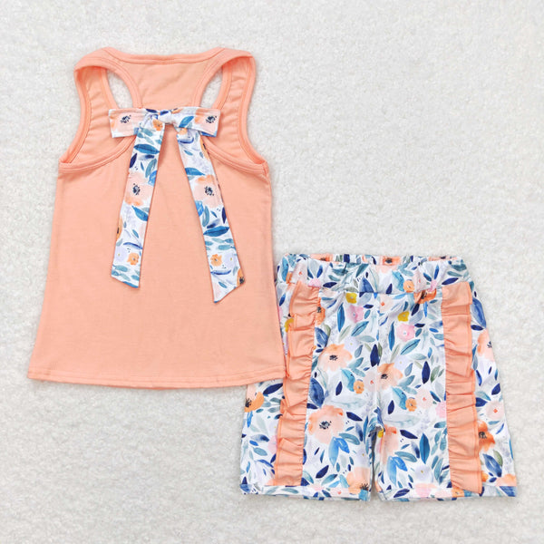 GSSO1061 RTS baby girl clothes orange floral toddler girl summer outfits