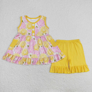 GSSO1079 RTS baby girl clothes lemon toddler girl summer outfits