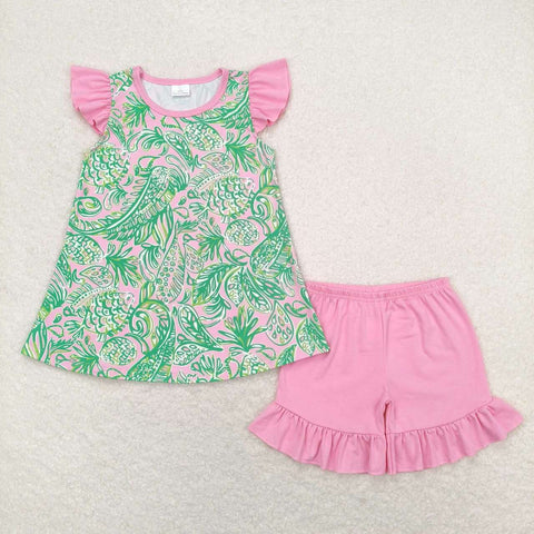 GSSO1083 RTS baby girl clothes green painting toddler girl summer outfits