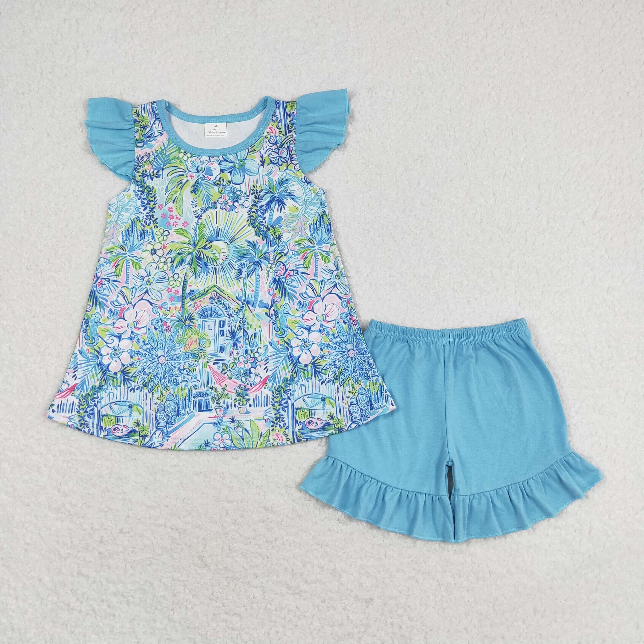 GSSO1084 RTS baby girl clothes blue painting toddler girl summer outfits