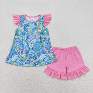 GSSO1085 RTS baby girl clothes painting toddler girl summer outfits summer shorts set