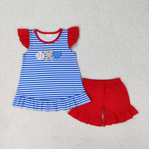 GSSO1089 RTS baby girl clothes embroidery baseball girl summer outfit