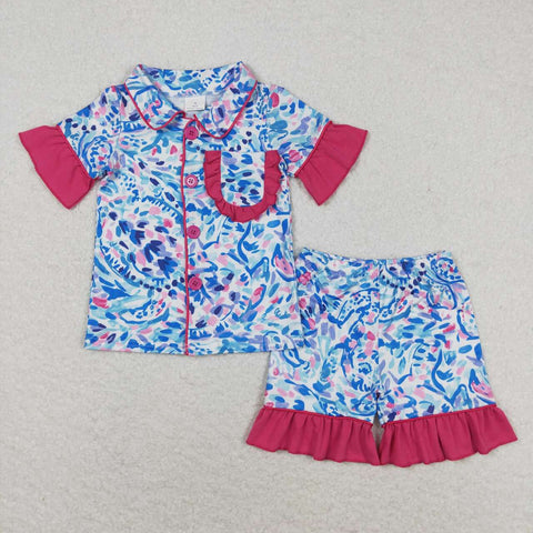 GSSO1096 RTS baby girl clothes painting toddler girl summer outfit pocket toddler summerpajamas set