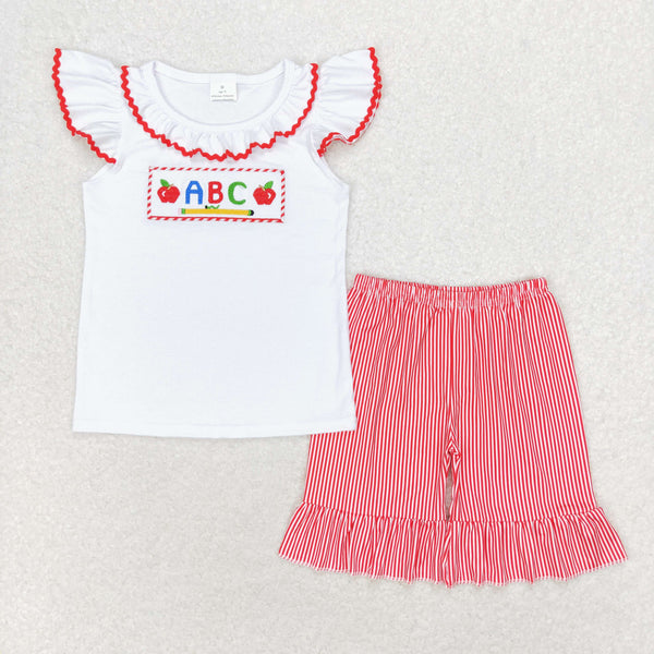 GSSO1115 RTS 12-18M to 14-16T baby girl clothes embroidery back to school day toddler girl summer outfit