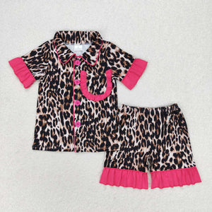 GSSO1121 RTS baby girl clothes leopard print toddler girl summer outfit