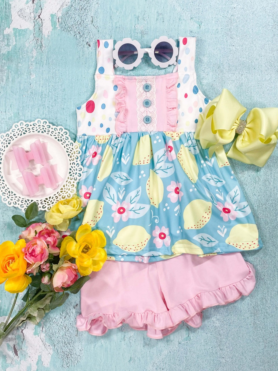 GSSO1133 RTS baby girl clothes flower leomon toddler girl summer outfit