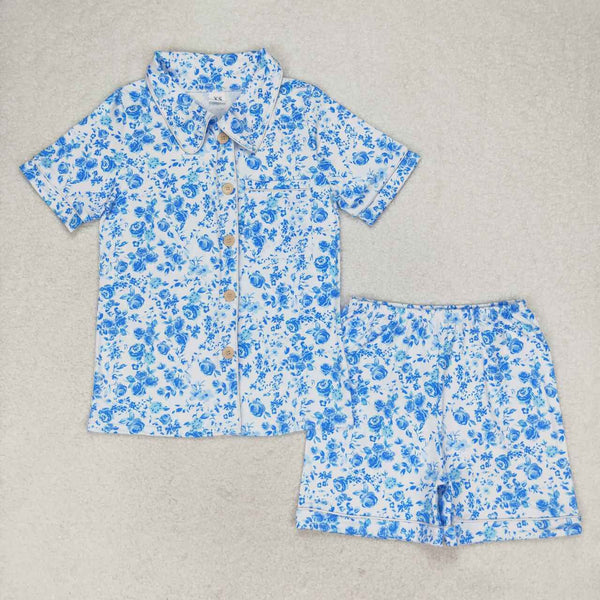 GSSO1148 RTS adult pajamas blue rose women summer pajamas set
