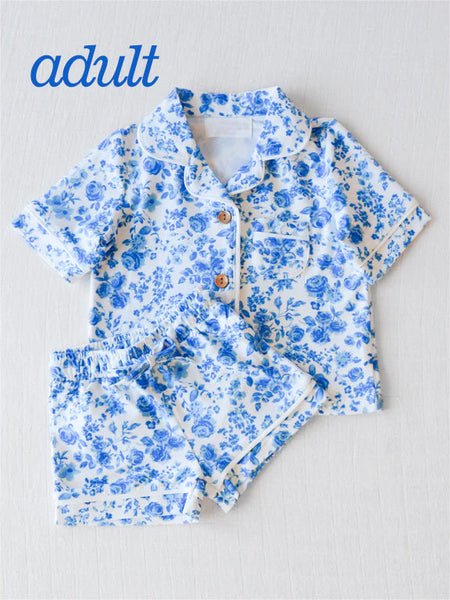 GSSO1148 RTS adult pajamas blue rose women summer pajamas set