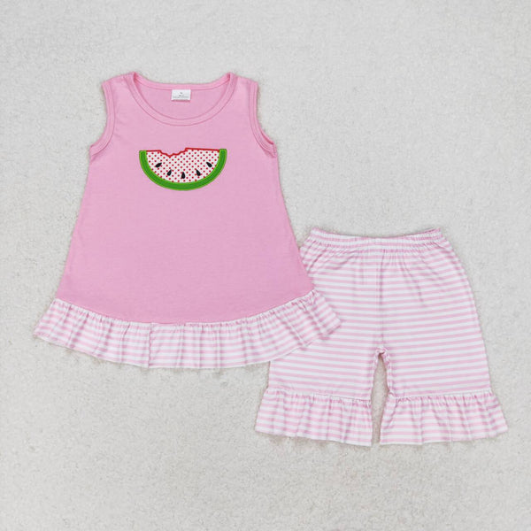 GSSO1239 RTS baby girl clothes watermelon toddler girl summer outfit ¡ꡧembroidery¡ê?