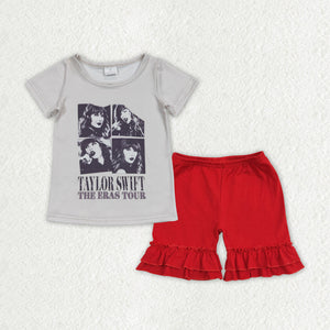 GSSO1376 baby girl clothes 1989 singer tshirt+ruffle shorts toddler girl summer outfits 1