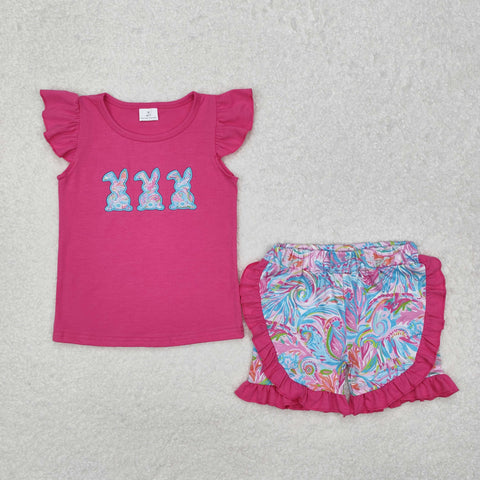 GSSO1466  RTS kids clothing girl easter shorts set summer outfit