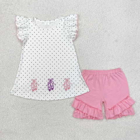 GSSO1504 RTS baby girl clothes ballet shoes toddler girl summer outfit embroidery