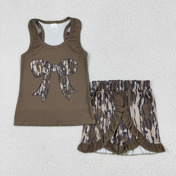 RTS baby clothes girl summer set  camo bows baby summer shorts set