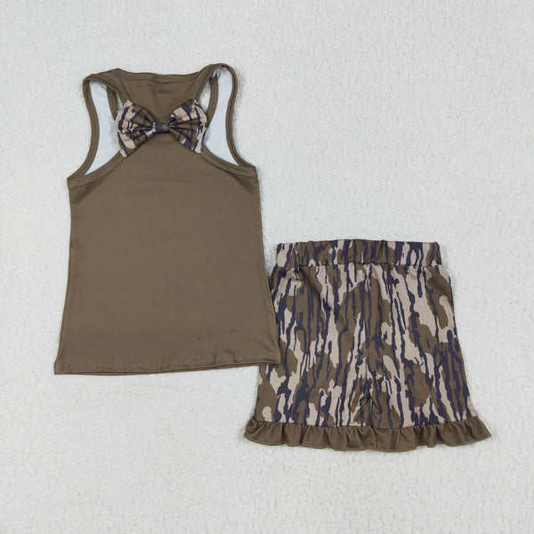 RTS baby clothes girl summer set  camo bows baby summer shorts set