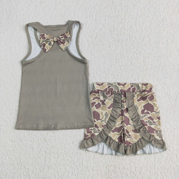 RTS baby clothes girl summer set  camo bows baby summer shorts set