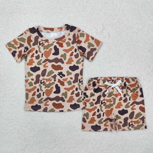 GSSO1724 RTS kids clothing summer shorts set camo hunting outfit