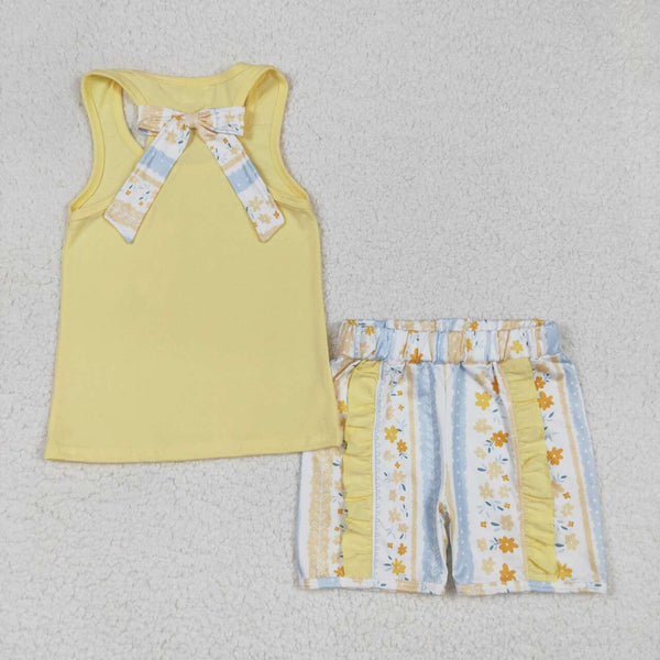 GSSO1788 RTS girl clothes yellow flower toddler girl summer outfit